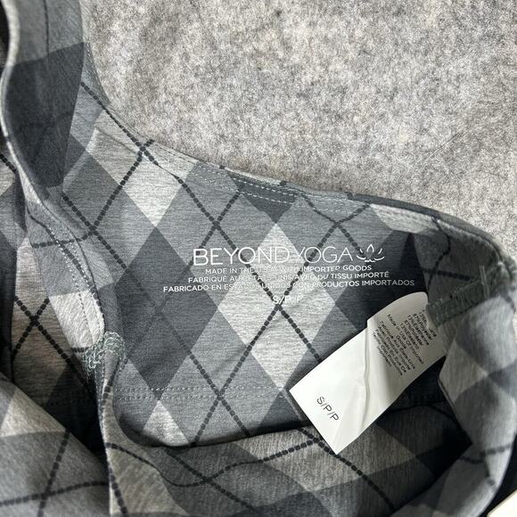 Beyond Yoga Refocus Crop Tank Top Womens Small Argyle Plaid Gray High Neck - Picture 7 of 10